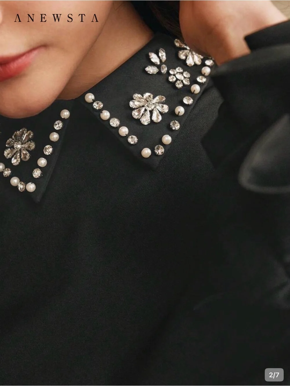 NWT! Black Embellished-Collar Long-Sleeve Dress - Picture 2 of 7